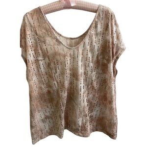 BCBGeneration Beige and Brown Short Sleeve Top, Large